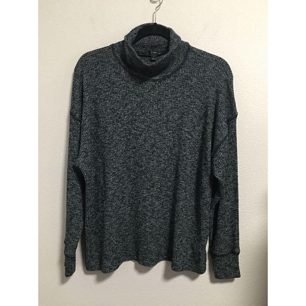 J. Crew Women's Fine Rib Knit Turtleneck Sweater Pullover Charcoal Gray Sz Large